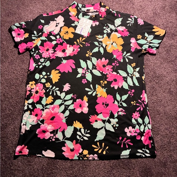 LuLaRoe Tops - LuLaRoe Black Top with Pink, Orange, and Green Floral
